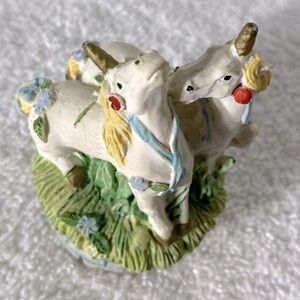 Vintage Ceramic Mini Unicorn Figurine with Gold Accents